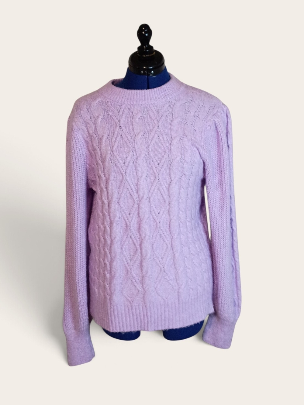 crown & ivy Pastel Lavender Cable Crewneck Sweater